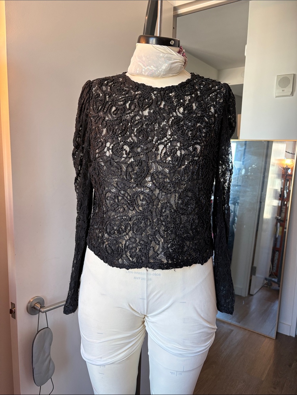 Zara Black Floral Lace Long-Sleeve Top